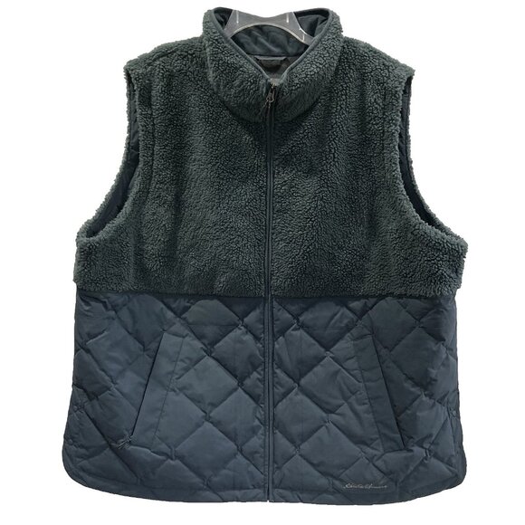 Eddie Bauer Puffer Vest Womens 3X Blue Sherpa Down Quilted Gorpcore Outdoor Plus - Picture 1 of 8